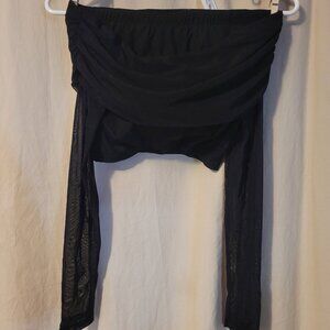 Remidoo Sexy Mesh Roached Long Sleeve Off The Shoulder Crop Top Small Black